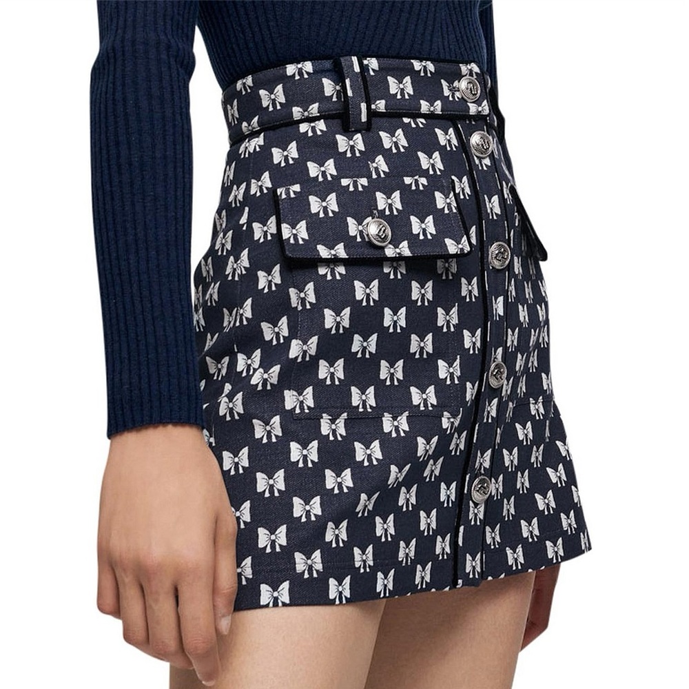 MAJE Bow Print Mini Skirt XS